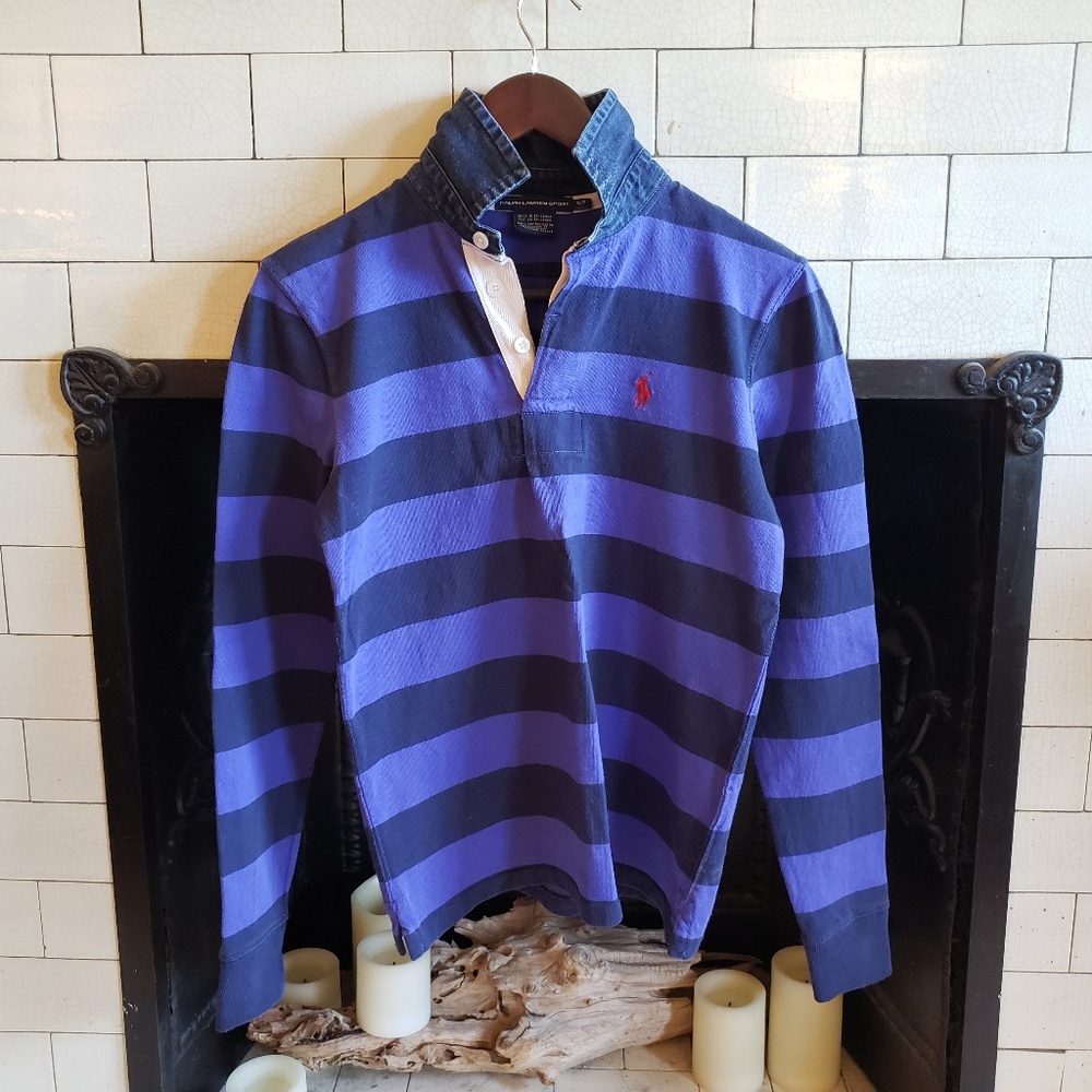 Vintage Ralph Lauren Sport Rugby w/ Denim Collar